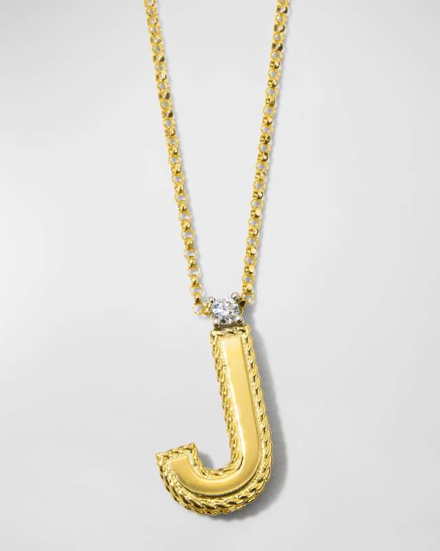 Princess 18K Yellow Gold Diamond Initial Necklace, J